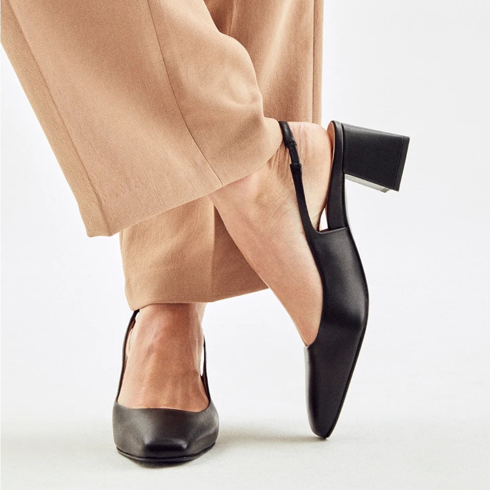 INEZ Black Leather Slingback Heels - Picture 9 of 9